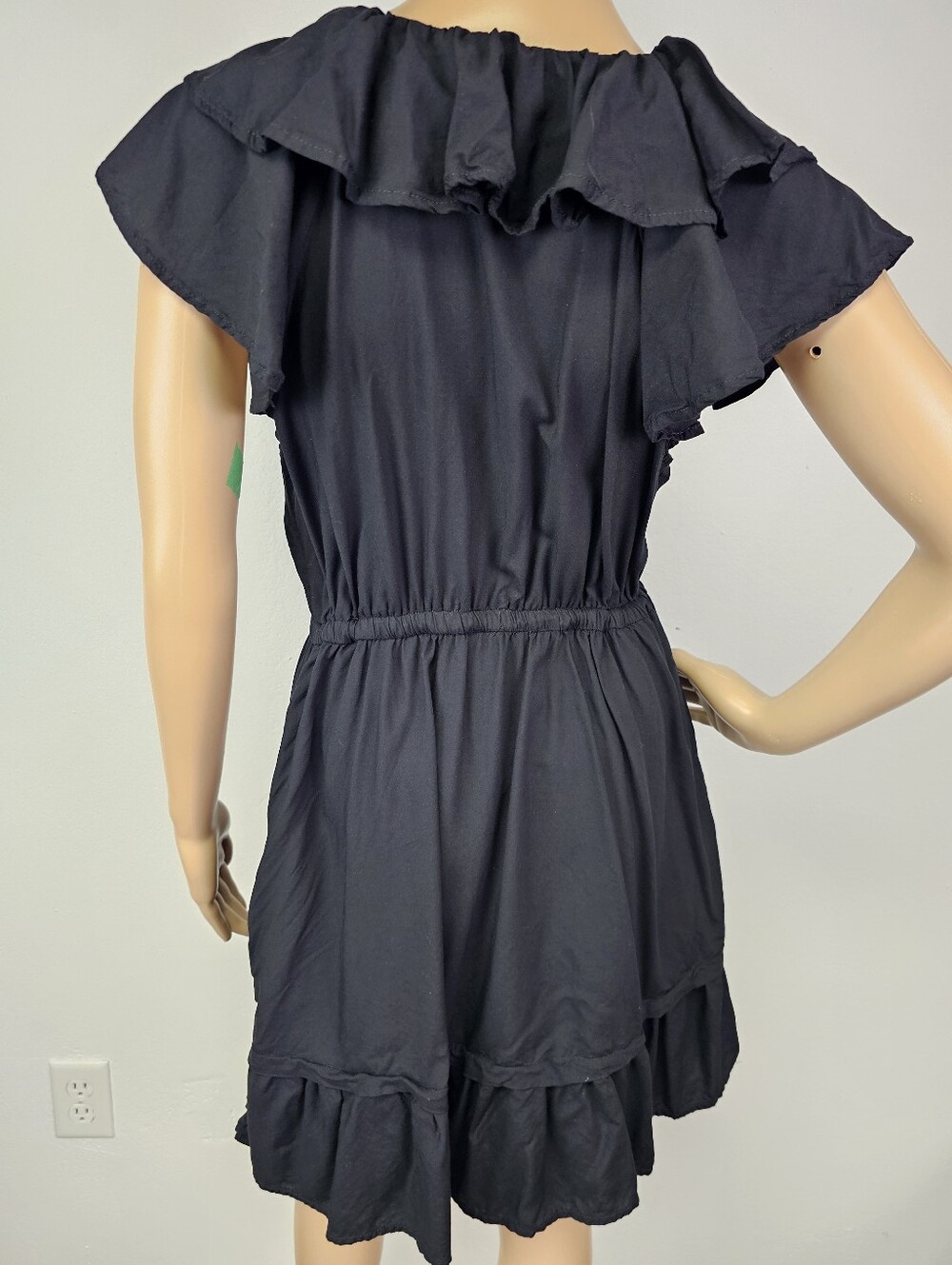 Old Navy Mini Dress Black Ruffle Elastic Tie-Waist Sz M Whimsy Romantic Country - Picture 5 of 7